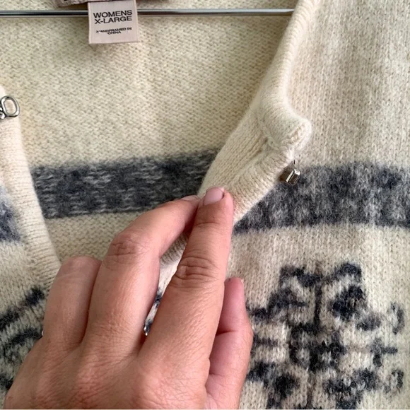 WOOLRICH vintage *flaws alpine ski style cardigan knit sweater cream wool nordic - Picture 9 of 10
